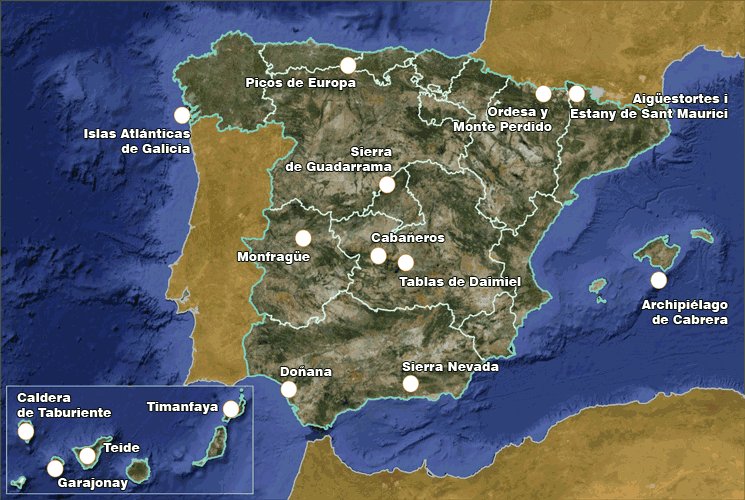 Mapa de parques nacionales de España 